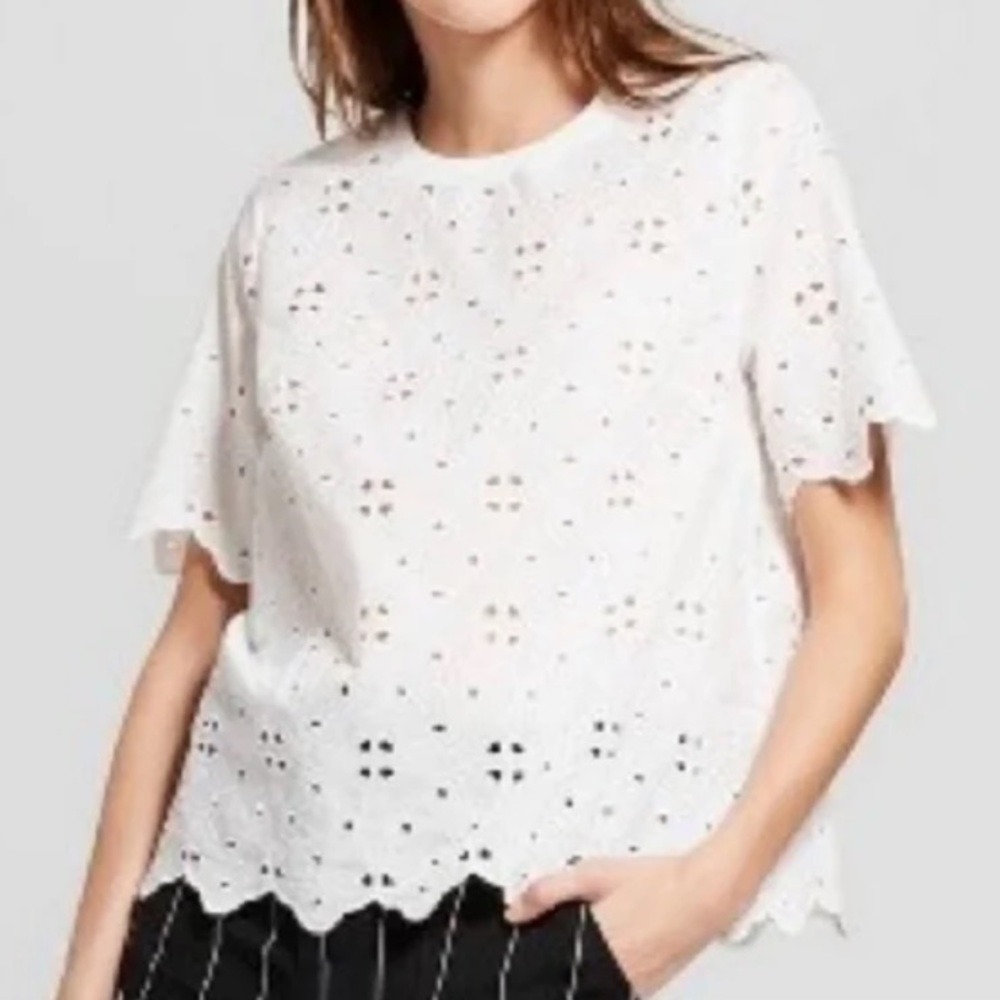 Who What Wear White Eyelet T-shirt (S)